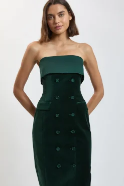 Robe Midi En Velours Et Satin Avec Boutons