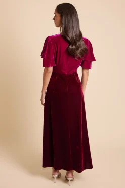 Robe Midi En Velours Luxe Dp À Double Volant Et Blocs De Couleurs