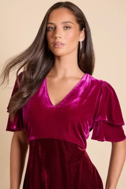 Robe Midi En Velours Luxe Dp À Double Volant Et Blocs De Couleurs