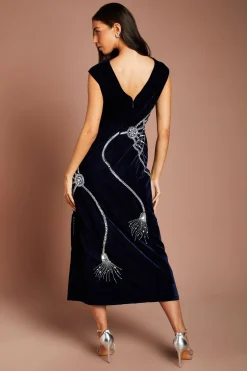 Coast Robe Midi En Velours Ornée Avec Dos En V Sans Manches<Femme Robes De Soirée|Toutes Les Robes