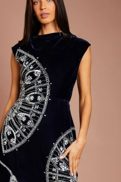 Coast Robe Midi En Velours Ornée Avec Dos En V Sans Manches<Femme Robes De Soirée|Toutes Les Robes
