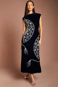 Coast Robe Midi En Velours Ornée Avec Dos En V Sans Manches<Femme Robes De Soirée|Toutes Les Robes