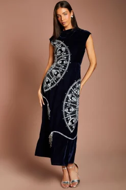 Coast Robe Midi En Velours Ornée Avec Dos En V Sans Manches<Femme Robes De Soirée|Toutes Les Robes