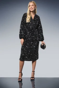 Wallis Robe Midi en Velours à Paillettes Petite Taille<Femme Robes Mi-Longues|Robes À Manches Longues