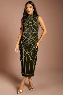 Coast Robe Midi En Velours Sans Manches Ornée De Perles Petite Taille<Femme Robes|Robes Mi-Longues