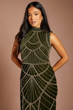 Coast Robe Midi En Velours Sans Manches Ornée De Perles Petite Taille<Femme Robes|Robes Mi-Longues