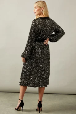 Robe Midi en Velours à Sequins Contrastés Petite