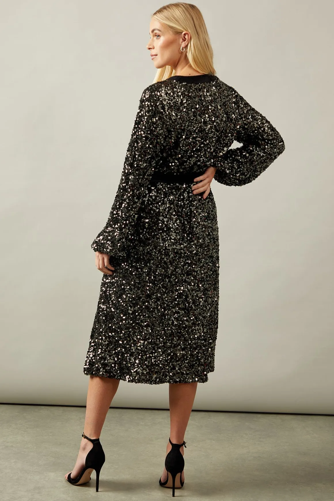 Robe Midi en Velours à Sequins Contrastés Petite