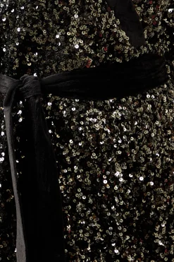 Robe Midi en Velours à Sequins Contrastés Petite