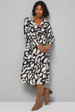 Robe Midi en Viscose à Imprimé Animal avec Nœud Devant