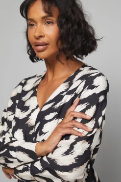 Robe Midi en Viscose à Imprimé Animal avec Nœud Devant