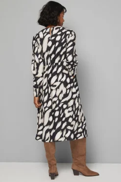 Robe Midi en Viscose à Imprimé Animal avec Nœud Devant