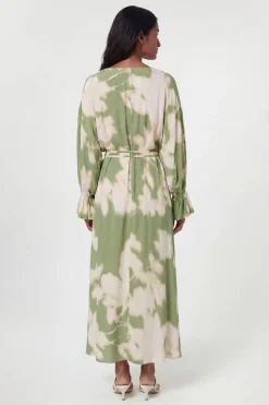 Robe Midi En Viscose Tissée Imprimée À Col Drapé
