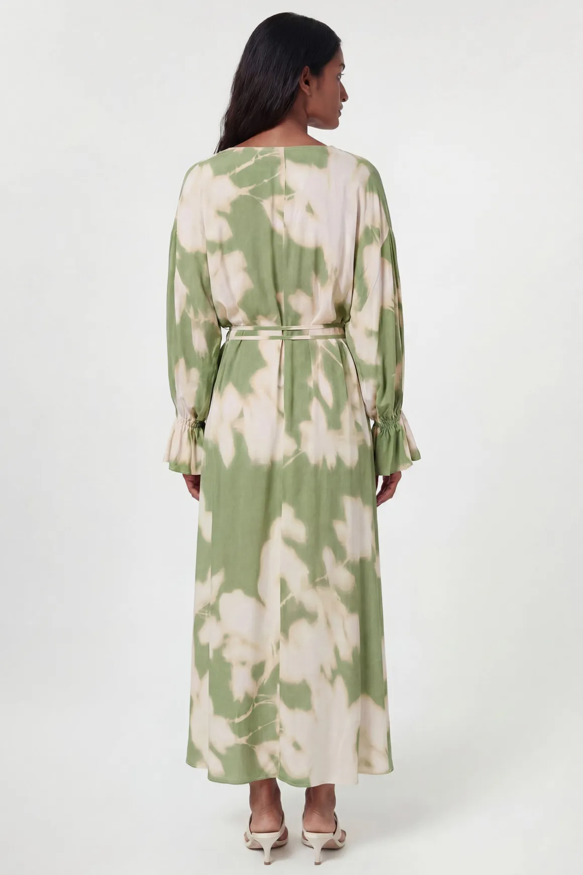 Robe Midi En Viscose Tissée Imprimée À Col Drapé