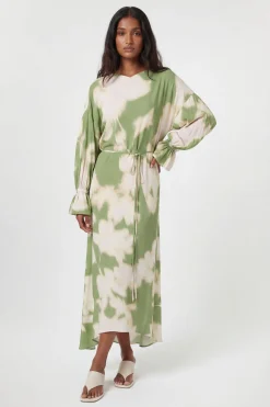 Robe Midi En Viscose Tissée Imprimée À Col Drapé