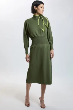 KarenMillen Robe Midi En Viscose Tricotée Avec Détail Cravate Petite Taille<Femme Toutes Les Robes|Robes Mi-Longues