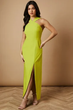 Robe Midi Fendue à Col Licou