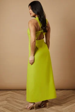 Robe Midi Fendue à Col Licou