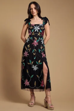 Oasis Robe Midi Fendue à Ornements Floraux<Femme Robes Mi-Longues|Robes Bal De Promo
