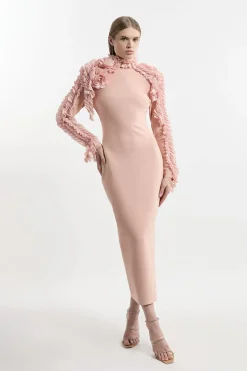 Robe midi Figure Form en tricot bandé avec détail rosette