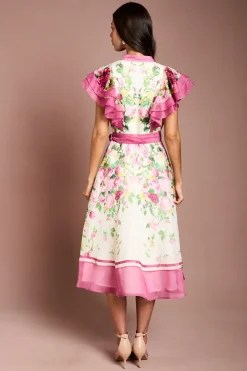Robe Midi Fleurie À Épaules Volantées