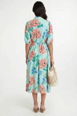 Wallis Robe Midi À Fleurs Avec Manches Bouffantes Et Plis Nervurés<Femme Robes|Robes Mi-Longues