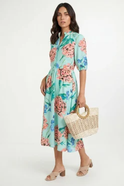 Wallis Robe Midi À Fleurs Avec Manches Bouffantes Et Plis Nervurés<Femme Robes|Robes Mi-Longues