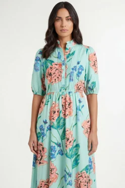 Wallis Robe Midi À Fleurs Avec Manches Bouffantes Et Plis Nervurés<Femme Robes|Robes Mi-Longues