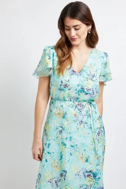 Robe Midi À Fleurs Dévorées Avec Manches À Volants