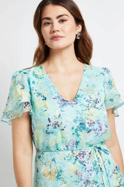 Robe Midi À Fleurs Dévorées Avec Manches À Volants