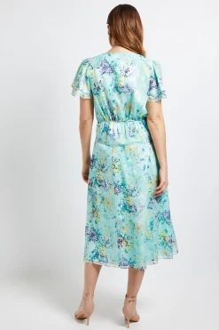 Robe Midi À Fleurs Dévorées Avec Manches À Volants