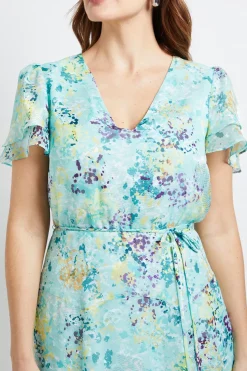 Robe Midi À Fleurs Dévorées Avec Manches À Volants