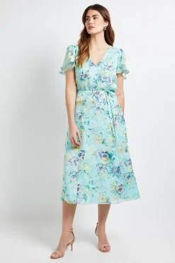 Robe Midi À Fleurs Dévorées Avec Manches À Volants