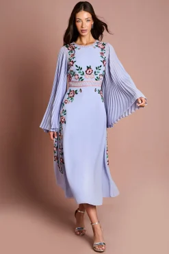 Coast Robe Midi À Fleurs Perlées Et Manches Plissées<Femme Toutes Les Robes|Robes Mi-Longues