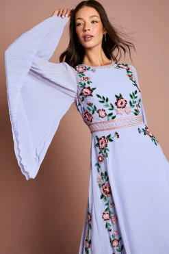 Coast Robe Midi À Fleurs Perlées Et Manches Plissées<Femme Toutes Les Robes|Robes Mi-Longues
