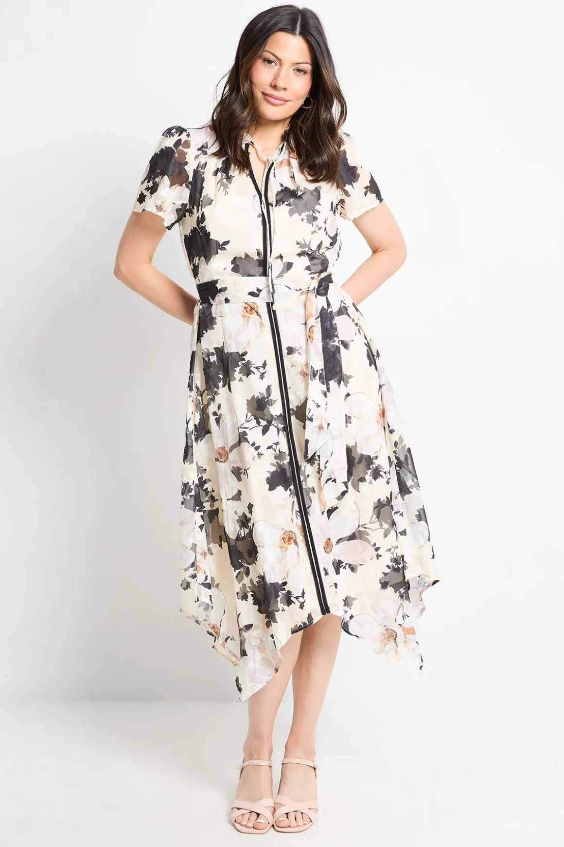 Robe Midi Florale Avec Col À Nouer