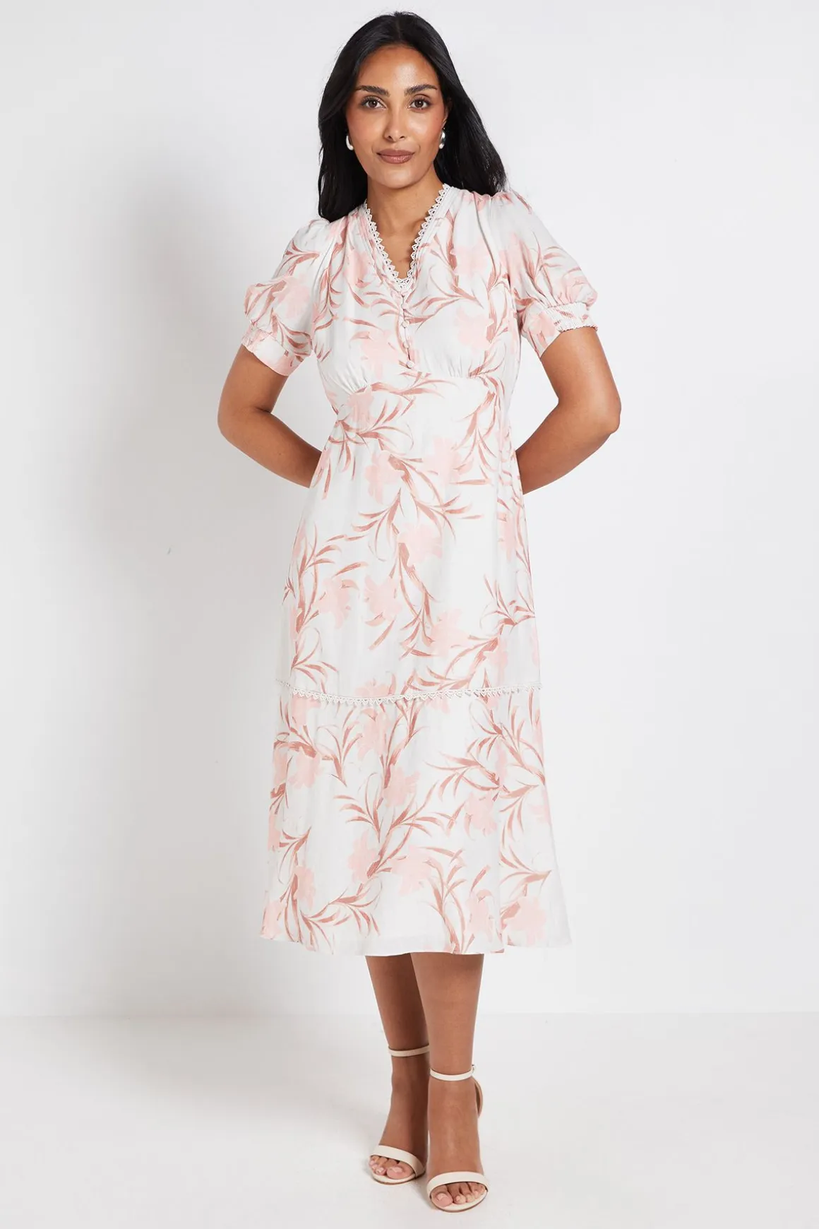 Robe Midi Florale Boutonnée Pour Petite Taille