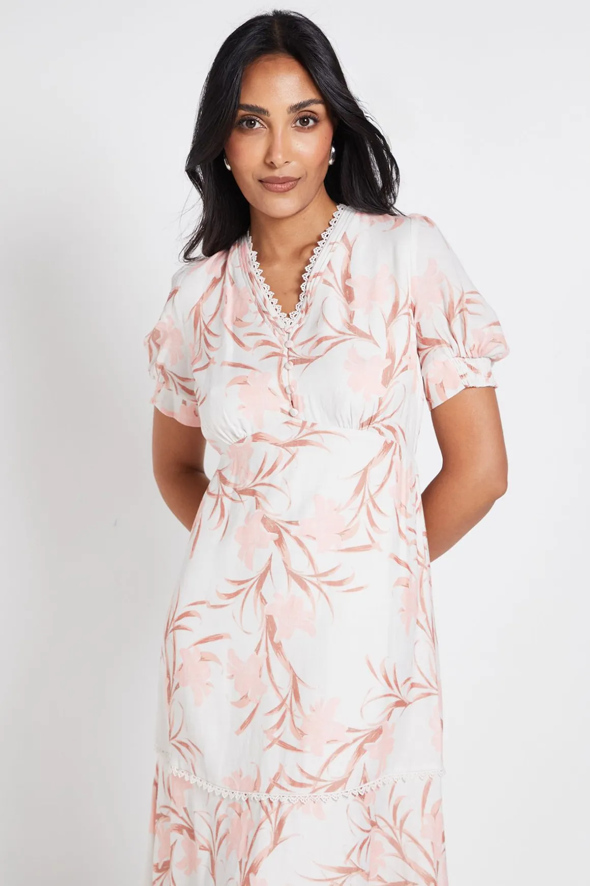Robe Midi Florale Boutonnée Pour Petite Taille