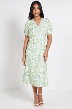 Robe Midi Florale À Boutons Pour Petite Taille Style Robe De Thé