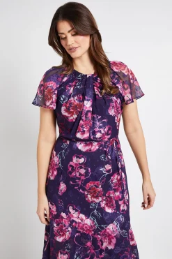 Robe Midi Florale Dévorée Avec Détail Torsadé