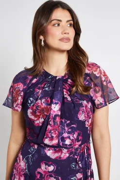 Robe Midi Florale Dévorée Avec Détail Torsadé