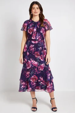Robe Midi Florale Dévorée Avec Détail Torsadé