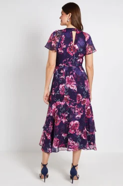 Robe Midi Florale Dévorée Avec Détail Torsadé