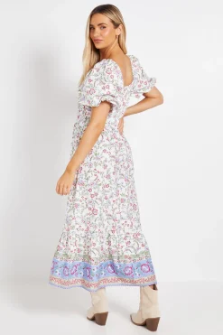 Robe Midi Florale En Popeline Avec Détail Torsadé Devant