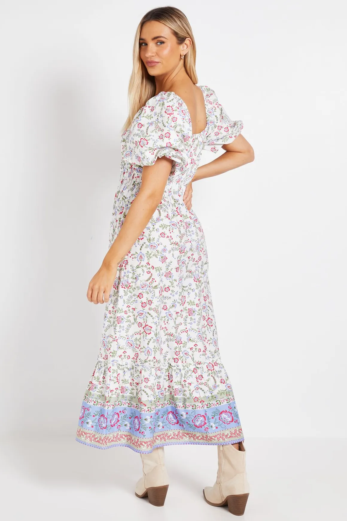 Robe Midi Florale En Popeline Avec Détail Torsadé Devant