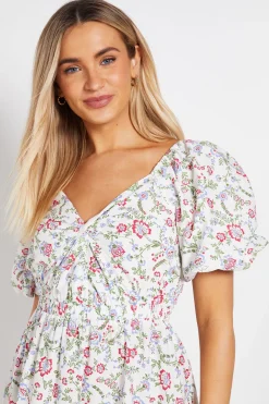 Robe Midi Florale En Popeline Avec Détail Torsadé Devant