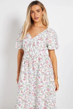 Robe Midi Florale En Popeline Avec Détail Torsadé Devant