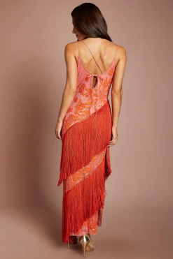 Robe Midi Florale À Franges Ornementées Coast Muse