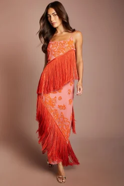 Robe Midi Florale À Franges Ornementées Coast Muse