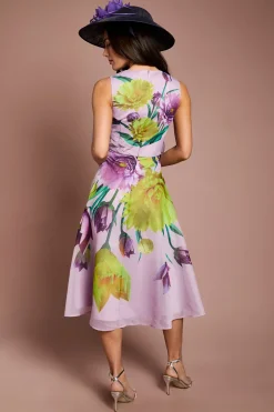 Robe Midi Florale Lisa À Nœud Frontal Beige